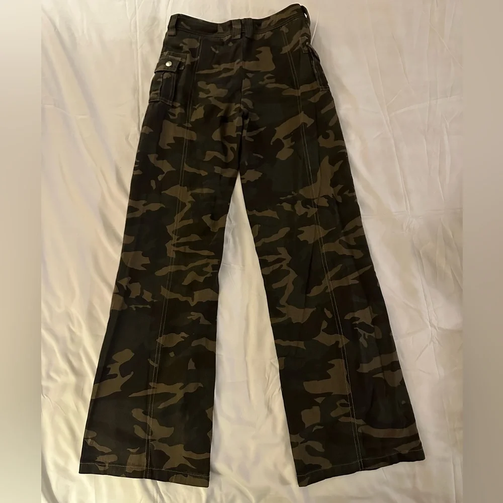 Green and Brown Flare Wide Leg Jeans - Picture 2 of 8